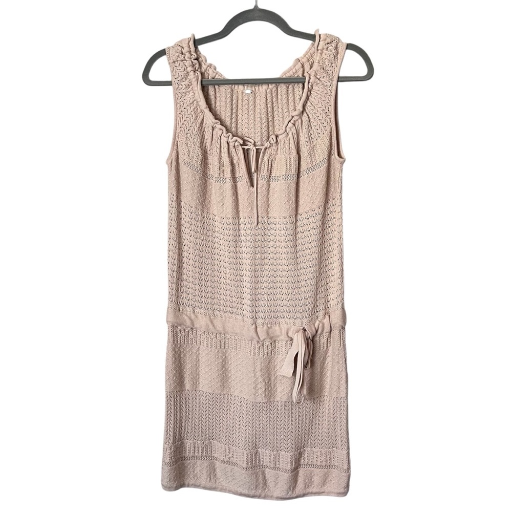 Elizabeth Gillett Silk Cotton Crochet Open Knit Cover Up Boho Beach Dress Beige